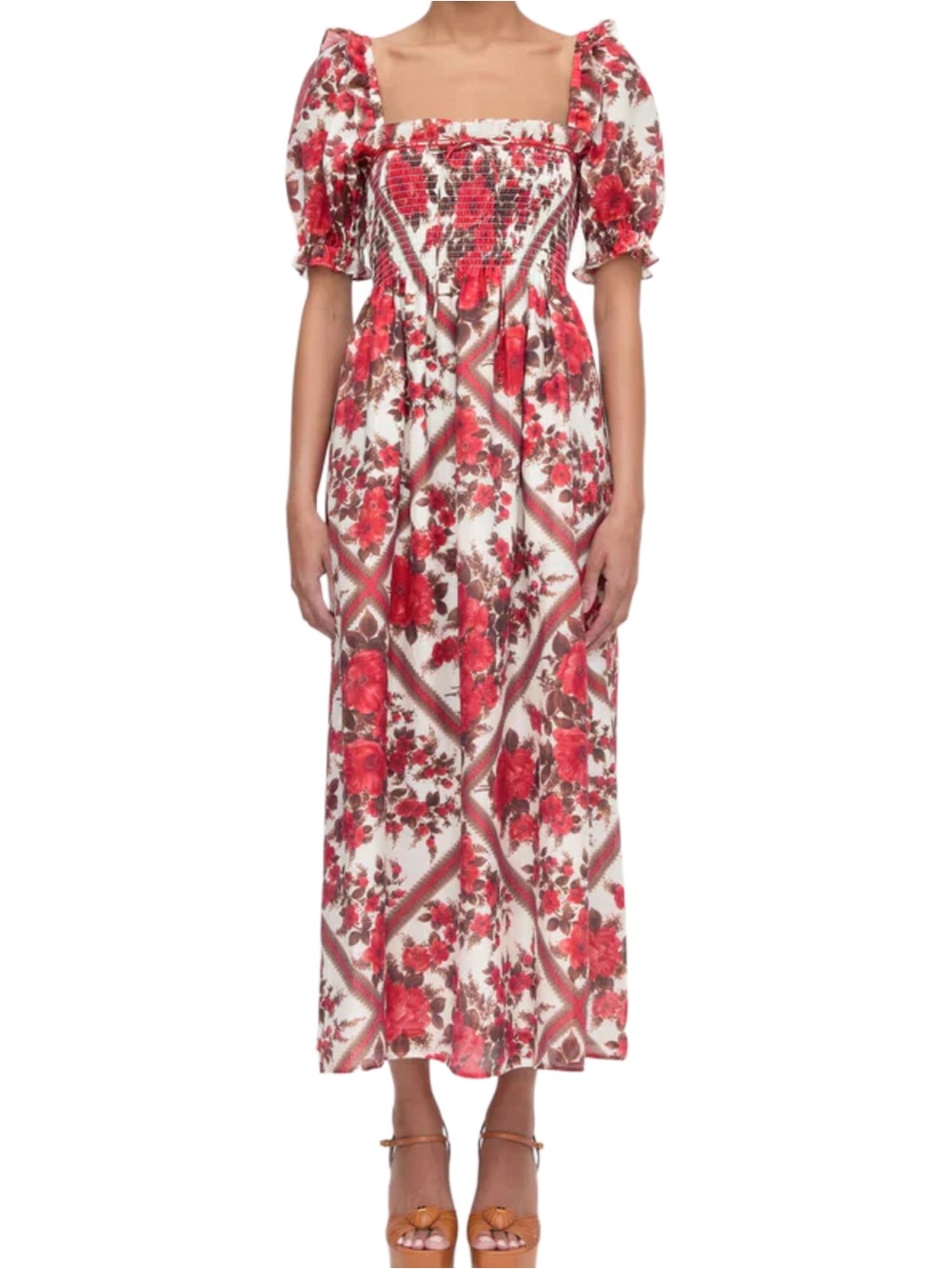 Hill House The Scarlett Nap Dress Red Diamond Rose Size S